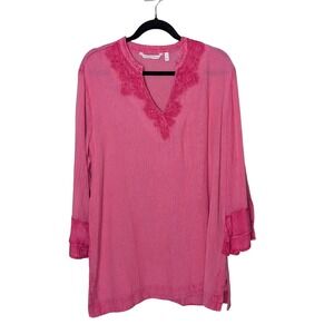 Soft Surroundings Pink Embroidered Tunic Top Women's Size 1X‎ Bohemian Resort